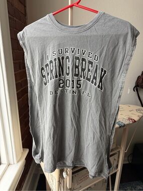 U.S. Vintage Gray Sleeveless 'I Survived Spring Break 2015' Graphic Tee